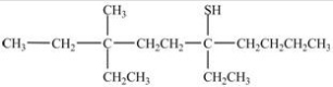 What is the IUPAC name of the compound below?   A) 3,6-diethyl-3-methyl-8-decathiol B) 3,6-diethyl-3-methyl-8-decanethiol C) 5,8-diethyl-8-methyl-5-decanethiol D) 5,8-diethyl-8-methyl-5-decathiol E) 3-butyl-6-ethyl-6-methyl-3-octanethiol