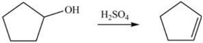 Which statement best describes the changes that occurred in the reactant in forming the alkene product?   A) An H atom and an OH group have been removed from the reactant. B) The OH group was removed from the reactant. C) The OH group was replaced by an H atom. D) Two H atoms were removed from the reactant.