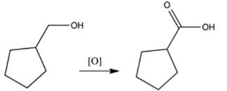 The alcohol shown below can be oxidized with K<sub>2</sub>Cr<sub>2</sub>O<sub>7</sub> to give the indicated product.  