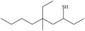 The IUPAC name of the compound below is 5-ethyl-5-methyl-7-nonanethiol.  