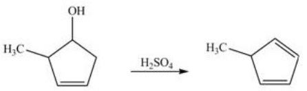 The alkene product in the dehydration reaction below is the one predicted by the Zaitsev rule.  