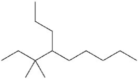 The molecule below has ________ primary carbon atoms,________ secondary carbon atoms,________ tertiary carbon atoms,and ________ quaternary carbon atoms.   A) 4,8,1,1 B) 4,7,2,0 C) 5,7,2,0 D) 5,7,1,1 E) 5,8. 2. 0