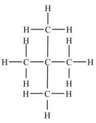 What is the condensed formula for the molecule shown below?   A)    B) (CH<sub>3</sub>) <sub>4</sub>C C) (CH<sub>3</sub>) <sub>2</sub>(CH<sub>2</sub>) <sub>2</sub>CH<sub>3</sub> D) CH<sub>3</sub>CCH<sub>3</sub>CH<sub>3</sub>CH<sub>3</sub>