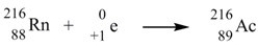 The balanced nuclear equation for the decay of radon-216 by positron emission is   .