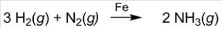 Ammonia (NH<sub>3</sub>)is synthesized by the reaction of nitrogen and hydrogen in the presence of an iron catalyst according to the equation below. Removing the iron catalyst would decrease the reaction rate.  