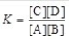 The expression for the equilibrium constant,K,for the general reaction: a A + b B   c C + d D is   .