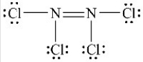 The Lewis structure shown below is not a valid Lewis structure. What statement best describes the error in the structure?   A) The nitrogen atoms violate the octet rule. B) The chlorine atoms violate the octet rule. C) The structure contains an incorrect number of valence electrons. D) Chlorine atoms and nitrogen atoms do not typically form bonds with each other.