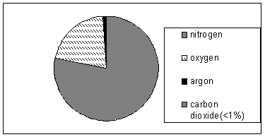 The chart below illustrates the composition of air. According to this chart,   A)  nitrogen and oxygen are solutes, while argon and carbon dioxide are solvents. B)  carbon dioxide is the only solute in air. C)  oxygen, argon, and carbon dioxide are solutes, while nitrogen is the solvent. D)  nitrogen is the solute, while oxygen, argon, and carbon dioxide are all solvents. E)  nitrogen, oxygen, argon, and carbon dioxide are all solutes in air.