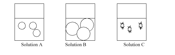 Red blood cells are placed into three solutions, each solution a different concentration of NaCl. One solution is isotonic, one is hypotonic and one is hypertonic with red blood cells. Solution A is _______ and solution C is _______ with the red blood cells.   A)  hypertonic; isotonic B)  isotonic; hypertonic C)  hypotonic; isotonic D)  isotonic; hypotonic E)  hypotonic; hypertonic