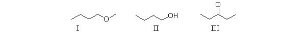 Which of the following molecules contain(s)  an ether functional group?   A)  All of these molecules contain an ether. B)  I only C)  II only D)  III only E)  Both I and II contain an ether.