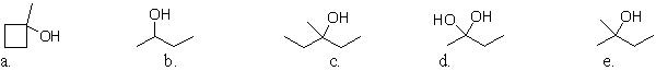 Which of the following molecules is 2-methylbutan-2-ol?   A) a B) b C) c D) d E) e