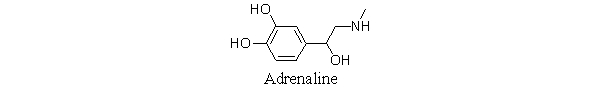Which choice best describes the functional groups in adrenaline, the neurotransmitter responsible for the  fight or flight  response?   A)  phenol, secondary alcohol, secondary amine B)  phenol, secondary alcohol, primary amine C)  phenol, primary alcohol, secondary amine D)  phenol, secondary alcohol, secondary amide E)  phenol, secondary alcohol, primary amide