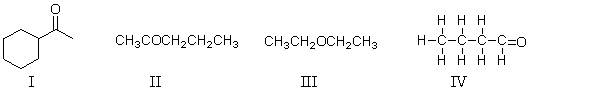 Below are several different molecules. Which ones contain a ketone?   A)  All of these molecules contain a ketone. B)  All of these molecules except III contain a ketone. C)  Only I and II are ketones. D)  Only I and IV are ketones. E)  Only I is a ketone.