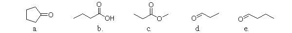 Which of the compounds has the highest boiling point?   A) a B) b C) c D) d E) e