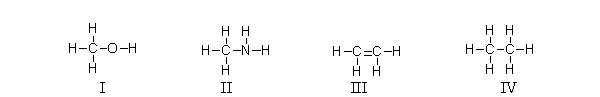 Which of the following compounds contains a heteroatom?   A)  All of these compounds contain a heteroatom. B)  I and II contain a heteroatom. C)  III and IV contain a heteroatom. D)  Only III contains a heteroatom. E)  I, II, and III contain a heteroatom.