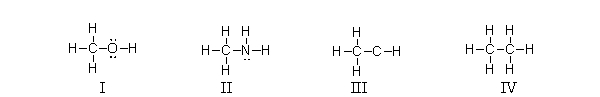 Which of the following compounds is a valid Lewis structure of a hydrocarbon?   A)  All of these compounds are valid structures of hydrocarbons. B)  I, II, and IV are valid structures of hydrocarbons. C)  III and IV are valid structures of hydrocarbons. D)  Only III is a valid structure of hydrocarbons. E)  Only IV is a valid structure of hydrocarbons.