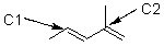 How many hydrogens are attached to the carbons indicated below?   A)  C1: 2 C2: 0 B)  C1: 0 C2: 2 C)  C1: 1 C2: 1 D)  C1: 0 C2: 1 E)  C1: 1 C2: 0