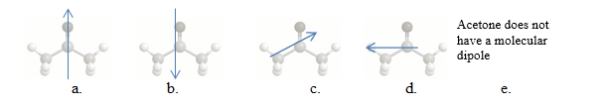 Which arrow best shows the molecular dipole of acetone?   A) a B) b C) c D) d E) e