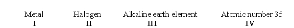 <strong>According to the periodic table, which of the following sets of terms accurately describes chlorine? </strong> A) I only B) II only C) I and II D) II and IV E) III and IV