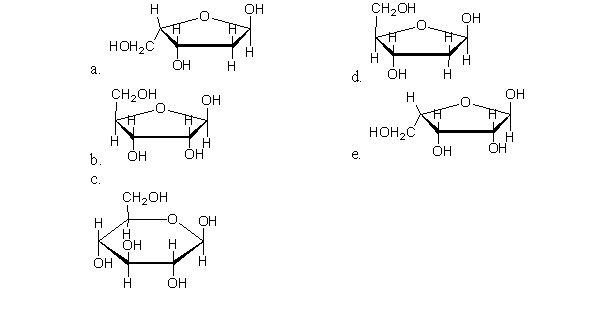 Which of the following monosaccharides is found in RNA?   A) a B) b C) c D) d E) e