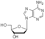 The nucleoside below is found in DNA and not RNA. Which of the following statements supports this molecule being a DNA nucleoside?   A)  The molecule is the β-anomer. B)  The molecule contains a pyrimidine. C)  The molecule contains a purine. D)  The molecule contains a 2-deoxy-d-ribose. E)  The molecule contains a d-ribose.