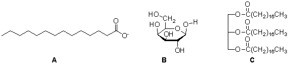In which of the following choices are the three molecules below correctly identified as polar, nonpolar or amphipathic?     A)  a B)  b C)  c D)  d E)  e