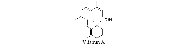 Which statement best describes why vitamin A is soluble in organic solvents but not in water?   A)  Actually, vitamin A is water soluble. B)  The hydroxyl group is hydrophobic in this case. C)  Vitamin A does not contain any hydrophilic groups. D)  The hydrophobic part of the molecule is much larger than the hydrophilic. E)  Vitamin A does not contain any hydrophobic groups.