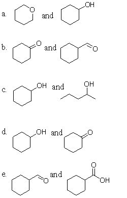 Which of the following pairs of molecules will react similarly in the presence of an oxidant?   A) a B) b C) c D) d E) e