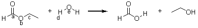 During hydrolysis reactions, like all reactions, some bonds are broken and new ones are formed. Which bonds are broken and which are formed during the following hydrolysis reaction?   A)  Broken: a-b only Formed: e-a only B)  Broken: b-c only Formed: b-d only C)  Broken: b-c and d-e Formed: b-d and c-e D)  Broken: a-b and b-c Formed: a-e and c-e E)  Broken: a-b and e-d Formed: a-e and b-d