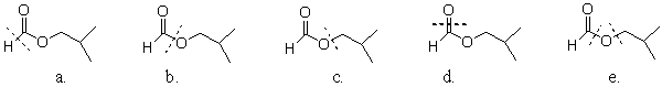 Which ester has a line through the bond(s)  that is broken during hydrolysis?   A) a B) b C) c D) d E) e