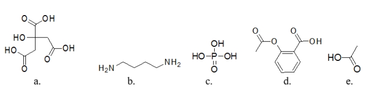 Which molecule is a base?   A)  molecule a B)  molecule b C)  molecule c D)  molecule d E)  molecule e