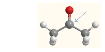 What is the electron geometry of the carbon indicated by the arrow in this molecule of acetone?   A)  linear B)  bent C)  trigonal planar D)  trigonal pyramidal E)  tetrahedral