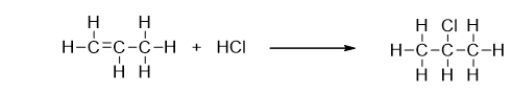 What type of reaction is the addition of hydrochloric acid (HCl) to propene?   A)  combination B)  decomposition C)  single replacement D)  double replacement E)  oxidation-reduction