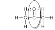 How many electrons are shared by the circled carbon and oxygen of acetone?   A)  0 B)  2 C)  4 D)  6 E)  8