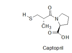 The structure of one of the first ACE inhibitors is given below.What is the purpose of the sulfur in this molecule?   A)  It is highly reactive with angiotensin II. B)  It binds to a metal on the exterior of ACE. C)  It holds the molecule in the active site of ACE. D)  It makes Captopril into a strong acid. E)  It forms a covalent bond with ACE, permanently deactivating it.