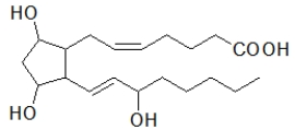 Which molecule is an eicosanoid? A)    B)  CH<sub>3</sub>(CH<sub>2</sub>) <sub>16</sub>COO<sup>-</sup>Na<sup>+</sup> C)  CH<sub>3</sub>(CH<sub>2</sub>) <sub>16</sub>COO(CH<sub>2</sub>) <sub>11</sub>CH<sub>3</sub> D)    E)   