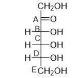 The Fischer projection for fructose is shown below.Which carbon determines whether the sugar is D- or L-?   A)  carbon A B)  carbon B C)  carbon C D)  carbon D E)  carbon E