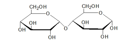 Which glycosidic linkage does the sugar shown below contain?   A)  β-(2→4)  B)  α-(1→4)  C)  β-(1→4)  D)  α-(2→4)  E)  α-(2→6) 