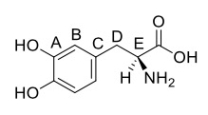 Which carbon of L-dopa is a chirality center?   A)  carbon A B)  carbon B C)  carbon C D)  carbon D E)  carbon E
