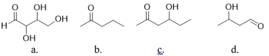 Which structure is a monosaccharide?   A)  structure a B)  structure b C)  structure c D)  structure d E)  All of these are monosaccharides.