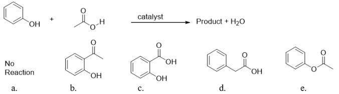 What is the product of this esterification reaction?   ​ A)  choice a, no reaction B)  product b C)  product c D)  product d E)  product e