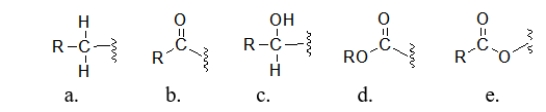 Which of the following partial structures is an acyl group?   A)  structure a B)  structure b C)  structure c D)  structure d E)  structure e