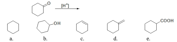 What is the product of the following reduction reaction?   A)  molecule a B)  molecule b C)  molecule c D)  molecule d E)  molecule e