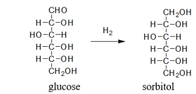 Sorbitol is a sweetener often used in chewing gum and diet drinks.It is obtained by the following reaction.Is glucose oxidized or reduced during the reaction?   A)  It is oxidized. B)  It is reduced. C)  It is neither oxidized nor reduced. D)  It is both oxidized and reduced. E)  Many different reactions occur.