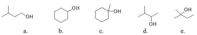 Which molecule can be oxidized to a carboxylic acid?   A)  molecule a B)  molecule b C)  molecule c D)  molecule d E)  molecule e