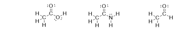 What do the following molecules have in common?   A)  an ionic bond B)  They hydrogen bond with like molecules. C)  a carbon with a linear molecular geometry D)  an alcohol E)  a carbonyl-containing functional group