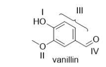 Vanillin is the molecule that gives vanilla extract its characteristic odor and flavor.Which functional group in vanillin is an aldehyde?   A)  I B)  II C)  III D)  IV E)  Vanillin does not contain an aldehyde.