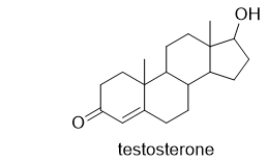 <strong>Which functional groups are in the male sex hormone, testosterone?  </strong> A) alkene, aldehyde, alcohol B) alkyne, aldehyde, alcohol C) alkene, ketone, aldehyde D) alkene, ketone, alcohol E) alkyne, ketone, aldehyde <div style=padding-top: 35px> 