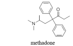 <strong>Methadone, a drug used to aid in the withdrawal from heroin, contains several functional groups.Which functional group is NOT found in methadone?  </strong> A) two benzene rings B) a tertiary amine C) a ketone D) an aldehyde E) Methadone does not contain any functional groups. <div style=padding-top: 35px> 