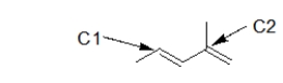 How many hydrogen atoms are attached to the carbons indicated below?   A)  C1: 2 C2: 0 B)  C1: 0 C2: 2 C)  C1: 1 C2: 1 D)  C1: 0 C2: 1 E)  C1: 1 C2: 0